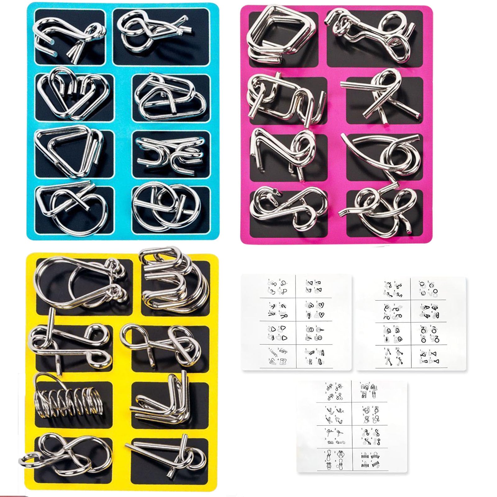 24-częściowy zestaw metalowych puzzli, puzzle z drutu metalowego, gra w cierpliwość dla dorosłych i dzieci, puzzle 3D dla dorosłych, metalowe gry logiczne wspierające mózg, prezent urodzinowy