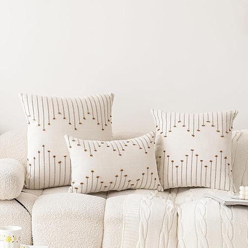 Miniatura 8 de LILEPOY Juego de 2 fundas de almohada bohemias de 20 x 20 pulgadas, fundas de cojín decorativas neutras con textura, fundas de almohada cuadradas