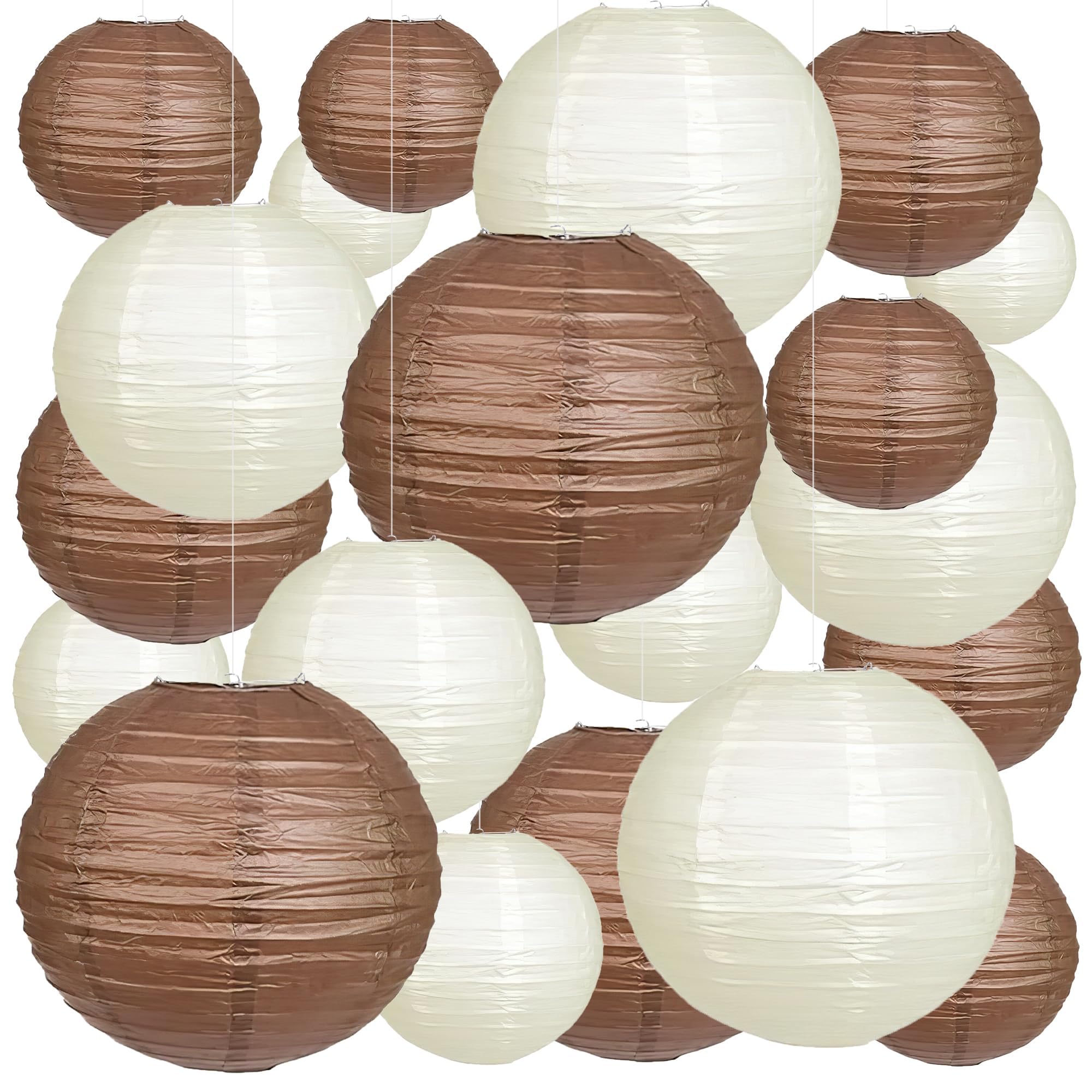 20Pcs Paper Lanterns Decorative, Brown and Ivory Round Hanging Paper Lanterns Decorations for Rustic Party Bridal Shower Wedding Birthday Party Supplies โ image 1