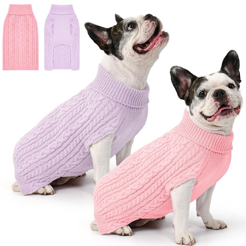Suéter para cães de porte médio em acrílico Lorehelina Pink & Purple, tamanho L, pacote com 2