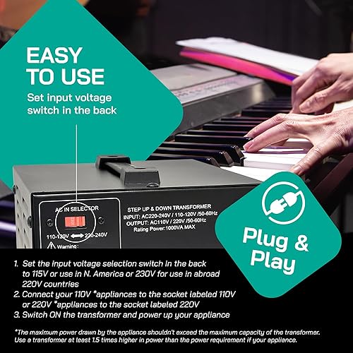 Miniatura 8 de LiteFuze Transformador de voltaje de 1000 vatios elevador hacia arribaabajo - Convertidor de potencia de 110 V a 220 V220 V a 110 V - Cable