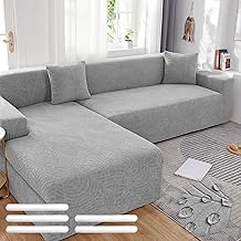 Bocguy Corner Sofa Cover, L/U Form Sofa Cover, Stretchable, Corner Sofa Cover, Waterproof and Washable, with Non-Slip Foam and 1 Pillowcase for 1/2/3/4 Seater