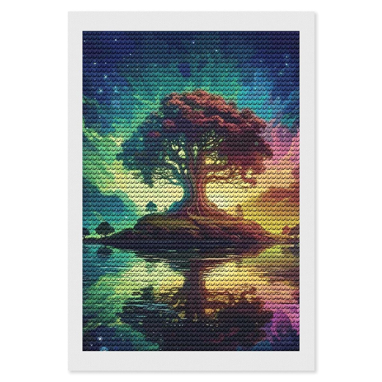 Junmoney Magical Tree Full Drill Diamond Painting Kit 8"x12", Sparkling Round Gems, Decorate Your Room, Mindful Craft Activity