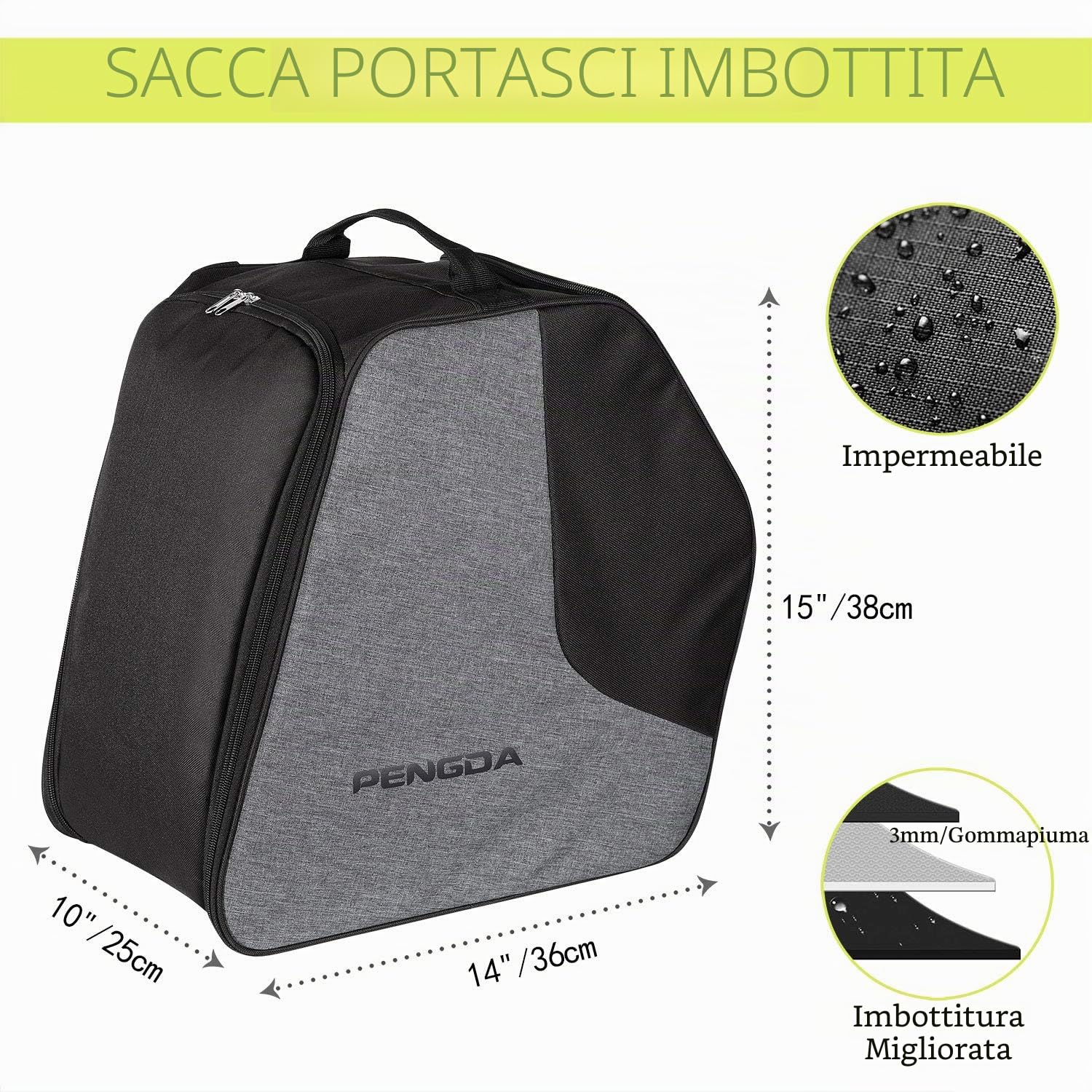 PENGDA Borsa per scarponi da sci extra large con scomparto per casco per giacca, casco, occhiali di protezione, guanti