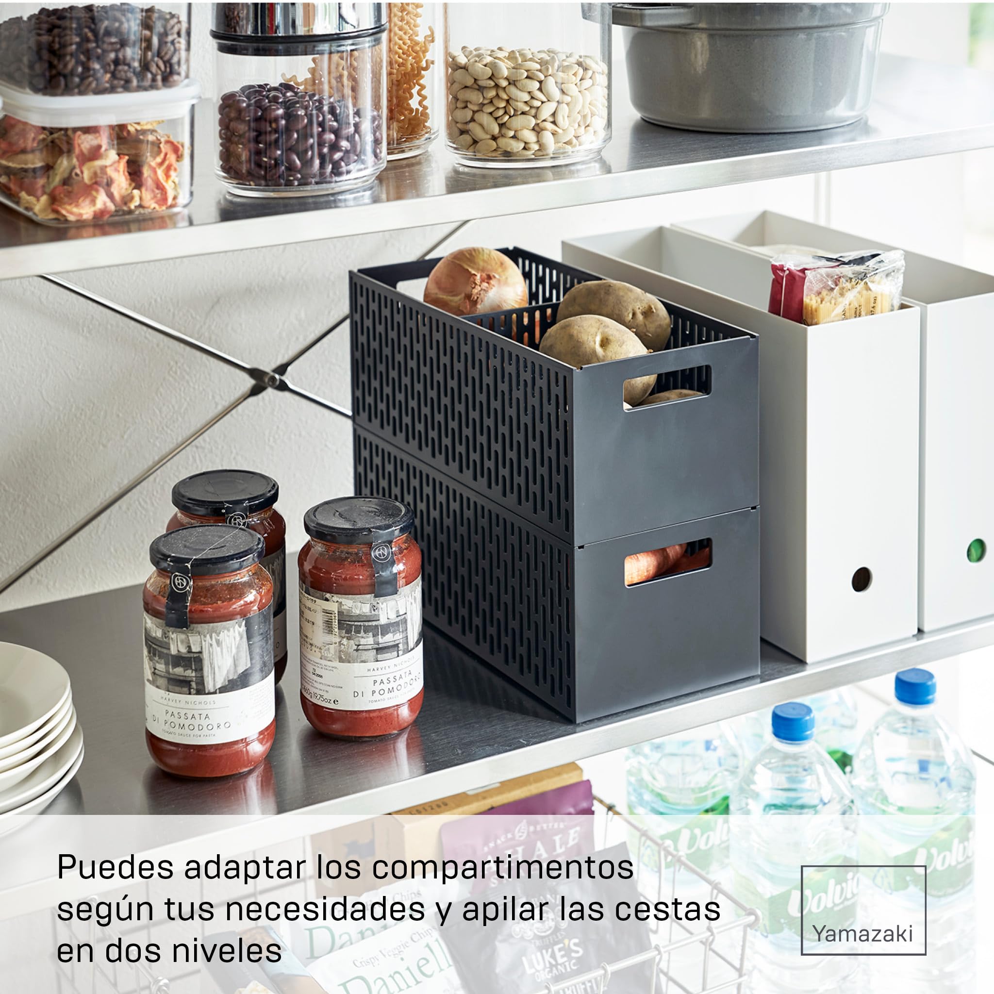 Yamazaki 5021 TOWER Vegetable Basket, black, ABS Resin, 15.3 x 32 x 12.2 cm