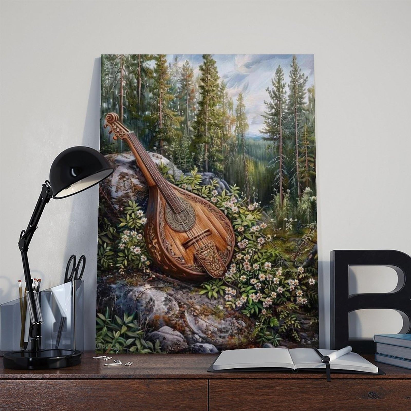 Stampa artistica su tela di Kantele finlandese, con musica folk, decorazione per camera da letto, ufficio, camera da letto, regalo, 40 x 60 cm