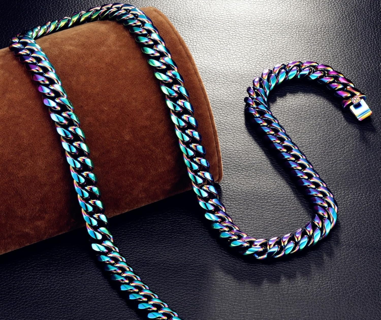 ROWIN&CO Miami Cuban Link Chain for Men Women 15mm Rainbow Stainless Steel Curb Necklace, Hip Hop Jewelry, Durable & Anti-Tarnish Colorful Chain 18"-30" Inch, Pops Gifts For Fathers Boyfriends, Sons - Image 3