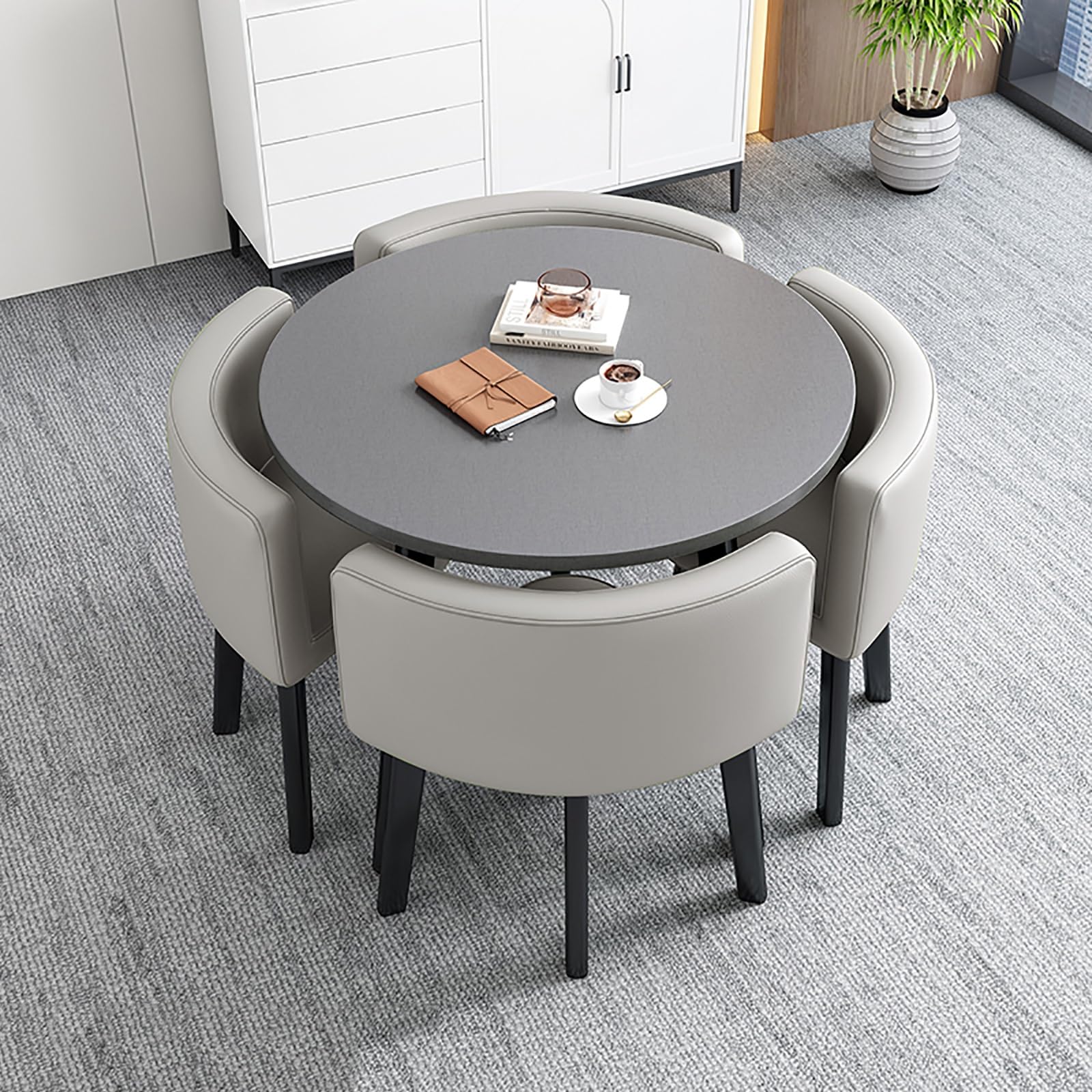 AYCDL Round Dining Table Set with 4 Chairs 80cm SpaceSaving Furniture Combo for Dining Rooms Cafés and Small Spaces – Stylish and Modern Design,B-Einheitsgr??e