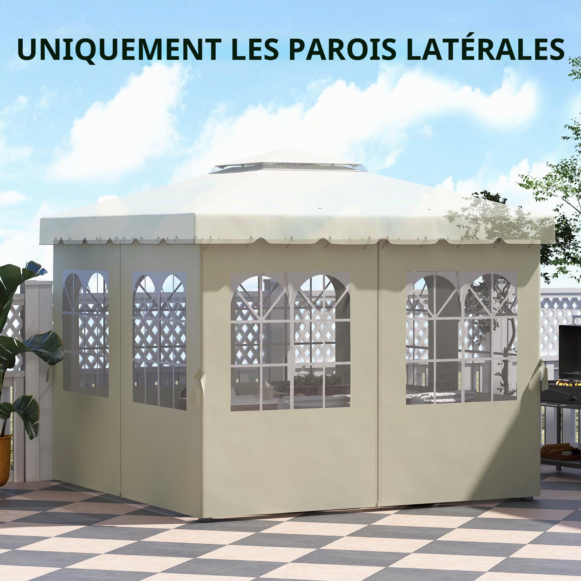 Outsunny Mur Latéral 4 Pièces pour Pavillon 3x3m 302x205cm Blanc Crème