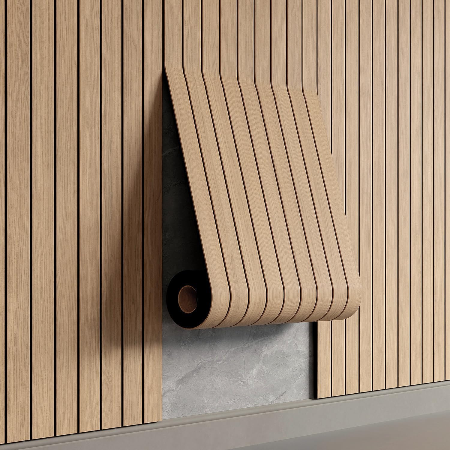 AMIGO Panneaux en placage bois autocollants, 1,2 m² - 1 pièce 300 x 40 x 0.3 cm Panneaux muraux 3D aspect bois,Salon, bureau,Chêne clair
