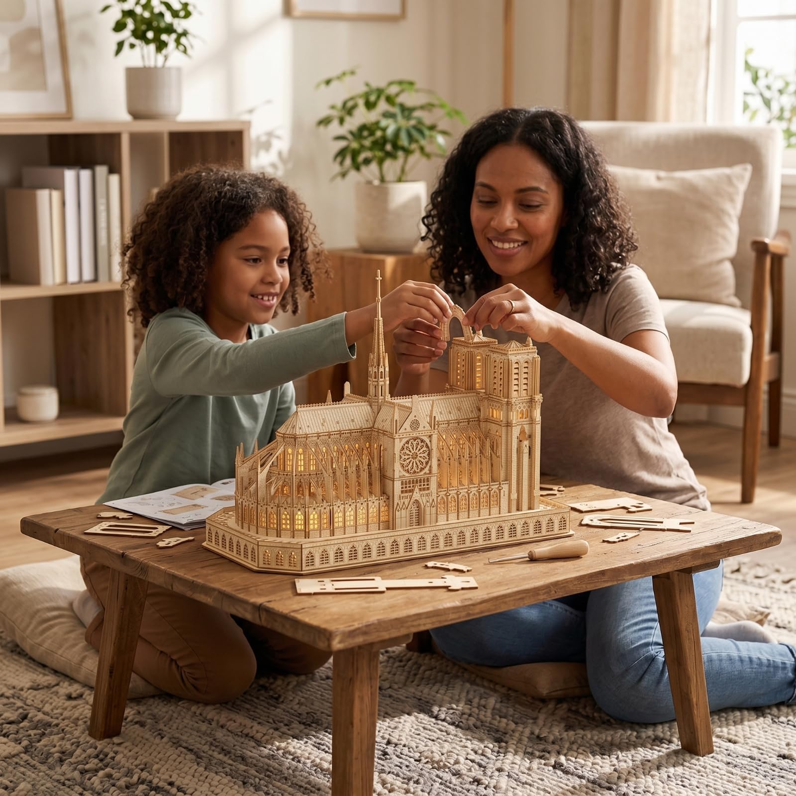 Puzzle Educativo 3D in Legno Cattedrale Gotica Modellino Architetturale Kit di Costruzione Assemblaggio Manuale Base Rettangolare Solida Materiale