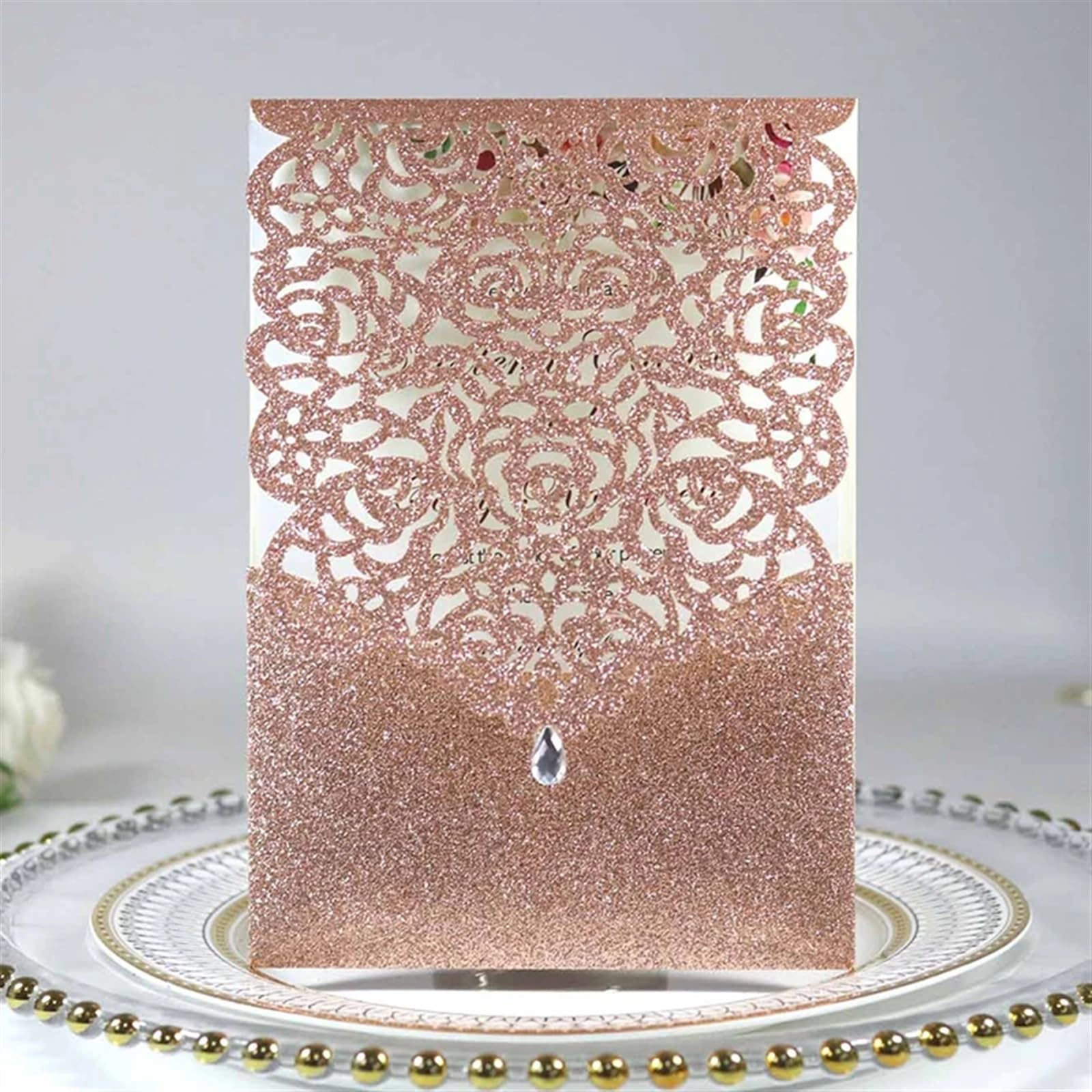 Hochzeitseinladungskarten 25/50 Stück glitzerndes Papier, Hochzeitseinladungskarte, Spitze, Diamant-Tasche, Grußkarte, Druck, Geburtstag, Mariage, Party-Dekoration(Purple cover insert,50pcs)