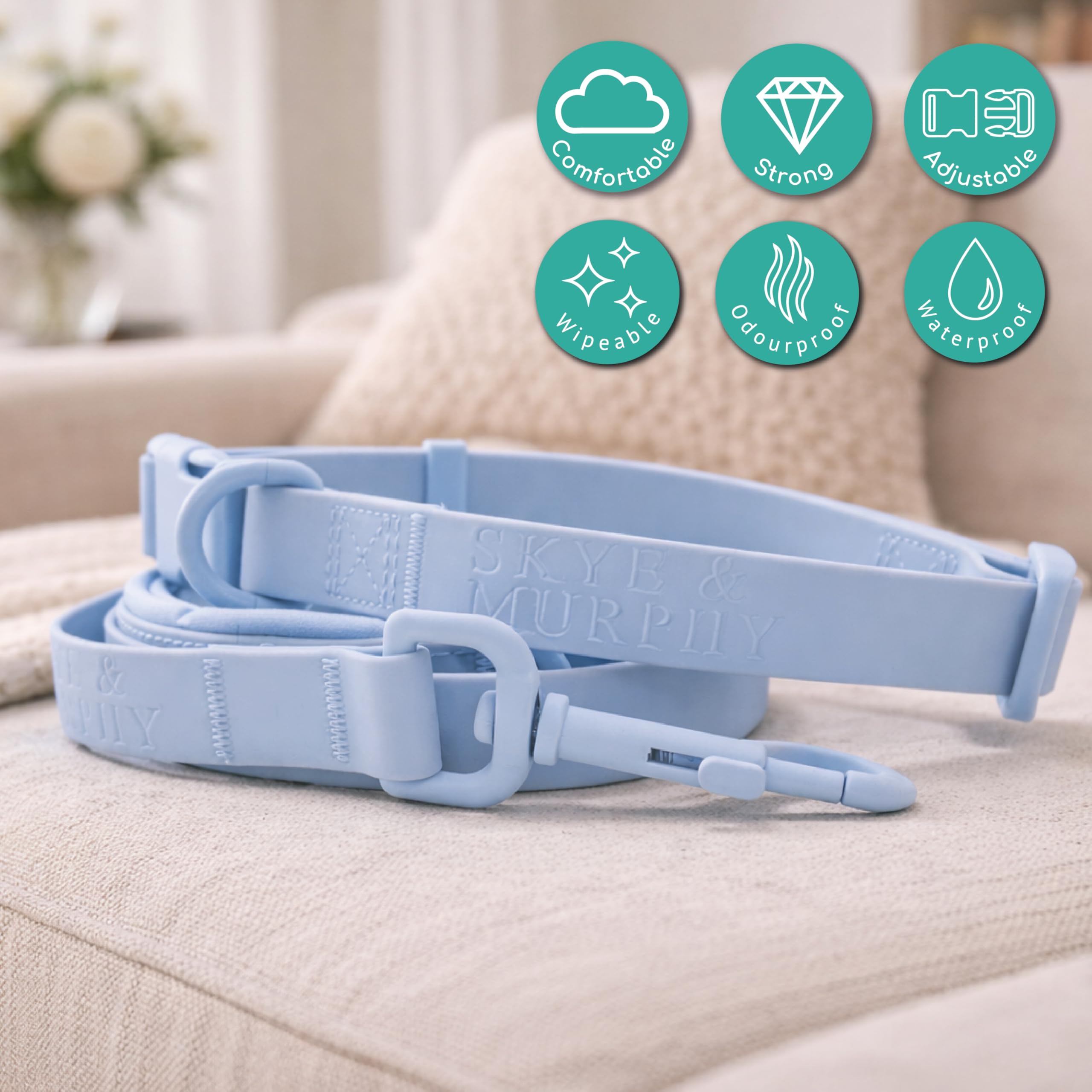 HugglePets Skye & Murphy Snappy - Set guinzaglio e collare Snappy per cani, resistente alle intemperie, facile da pulire, con collari, blu oceano, taglia L, 40-45 cm, set collare e guinzaglio