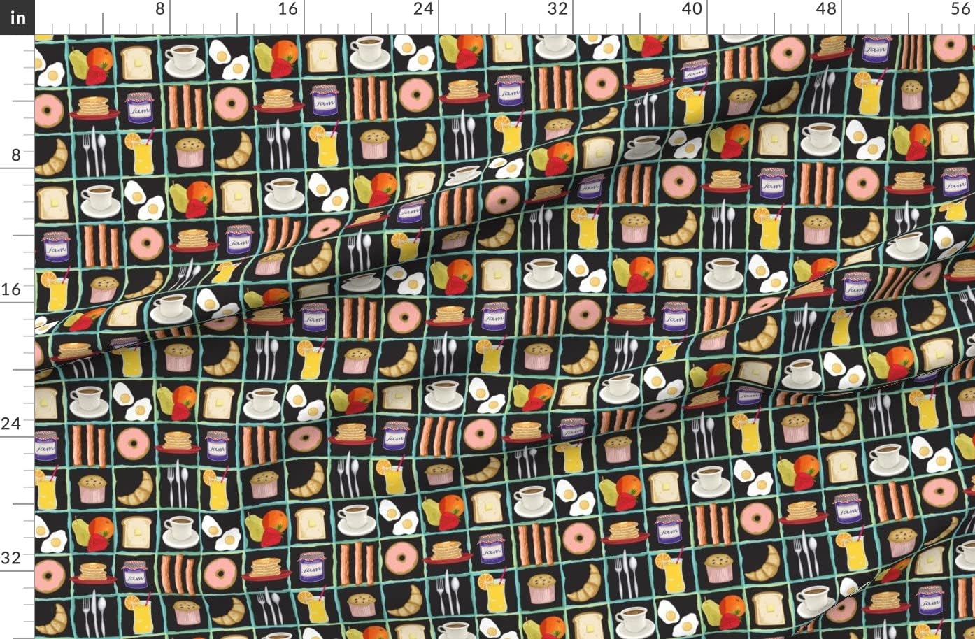 Spoonflower Fabric - Breakfast Pancakes Fruit Coffee Food Whimsical Kitchen Decor Printed on Organic Cotton Sateen Fabric by The Yard - Sewing Quilting Apparel Home Decor