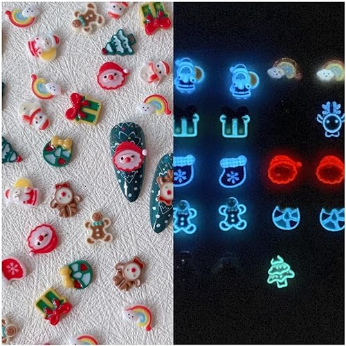 50 dijes luminosos de Navidad para uñas, copos de nieve, purpurina que brilla en la oscuridad, decoración de uñas de resina navideña