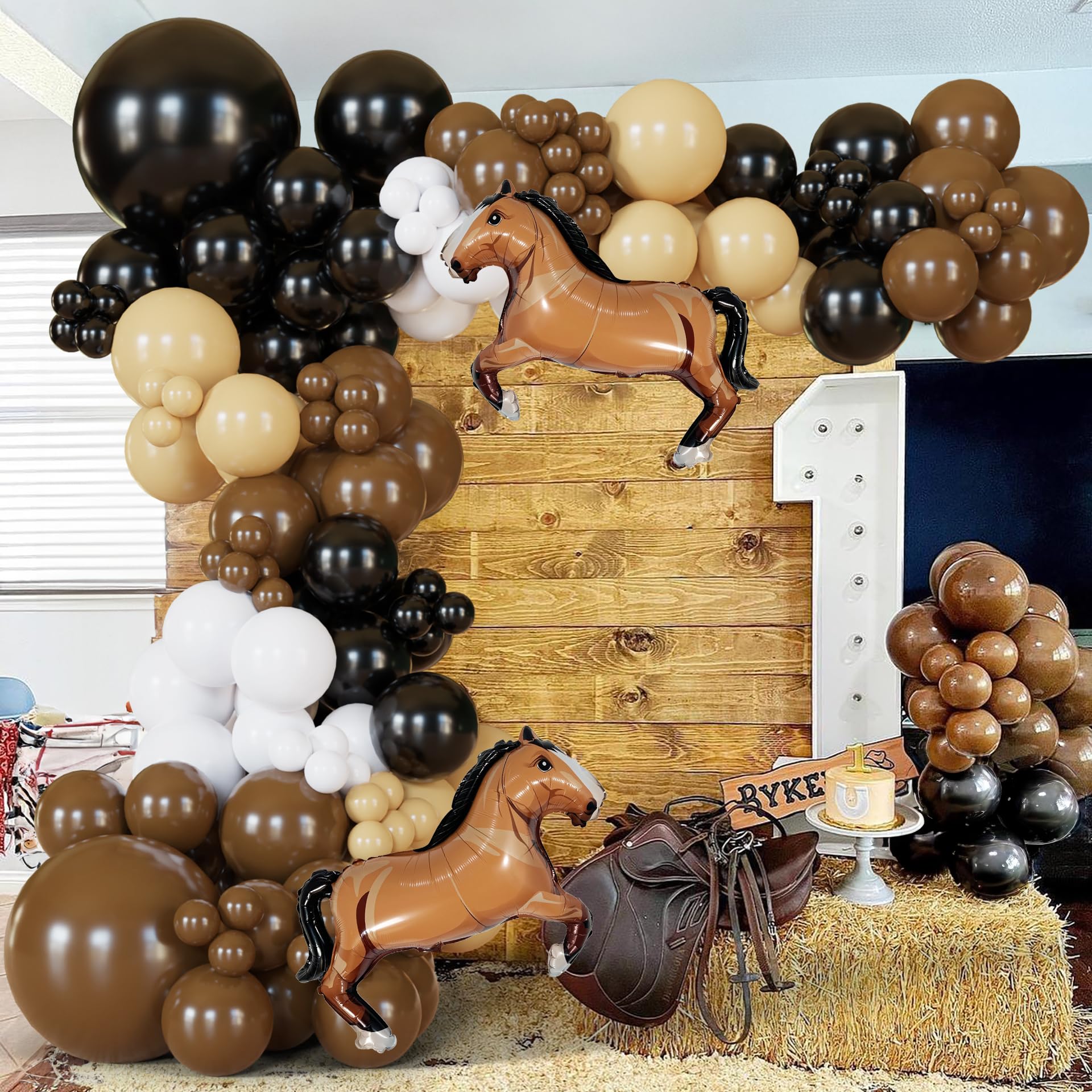 Western Balloon Arch Kit 137pcs Cowboy And Horse Balloons, Brown And Black Balloon Garland For Boy First Rodeo, Wild West Country Birthday Decorations