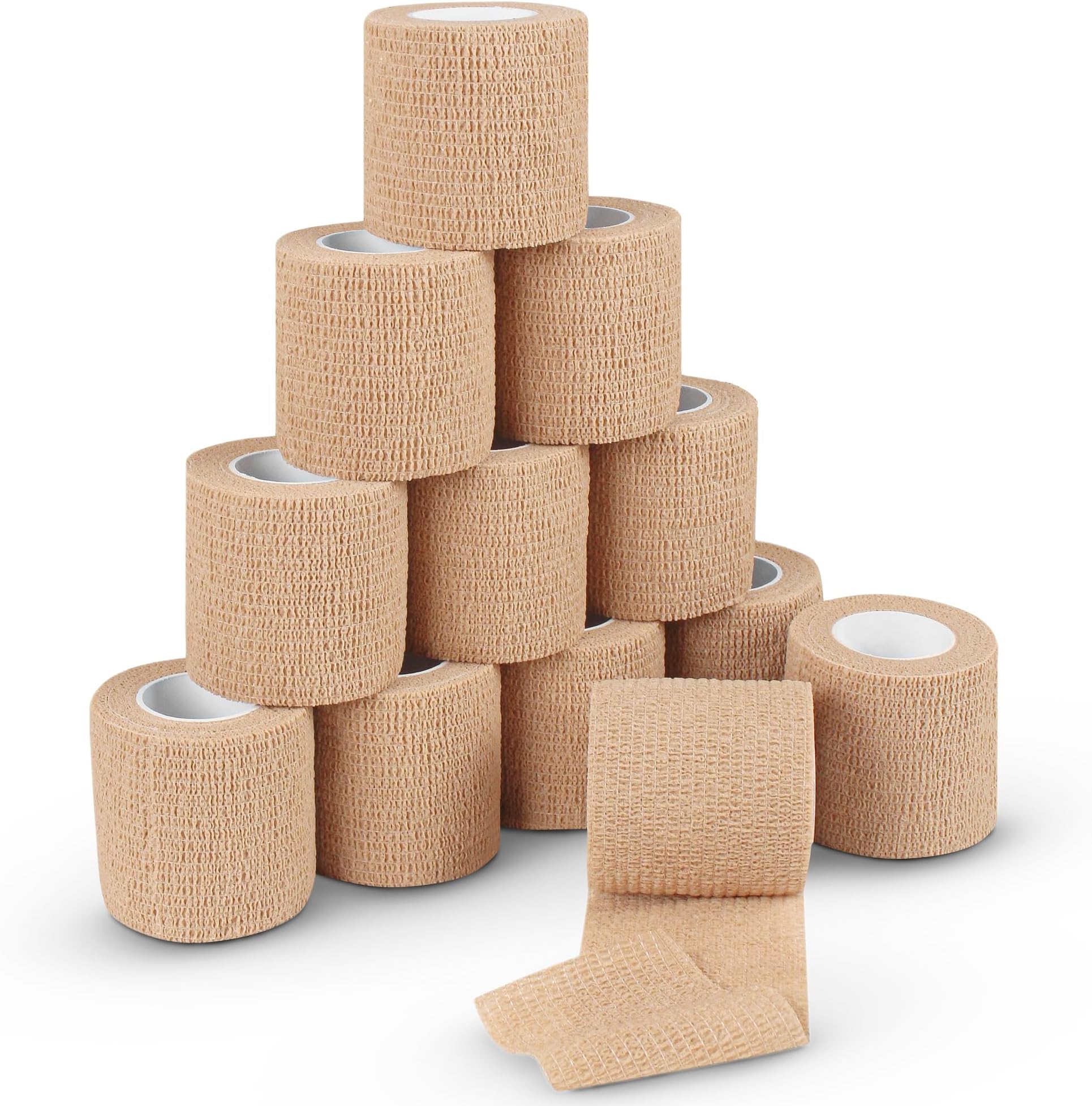 Ever Ready First Aid Self Adherent Cohesive Bandages 3" x 5 Yards - 12 Count, Tan