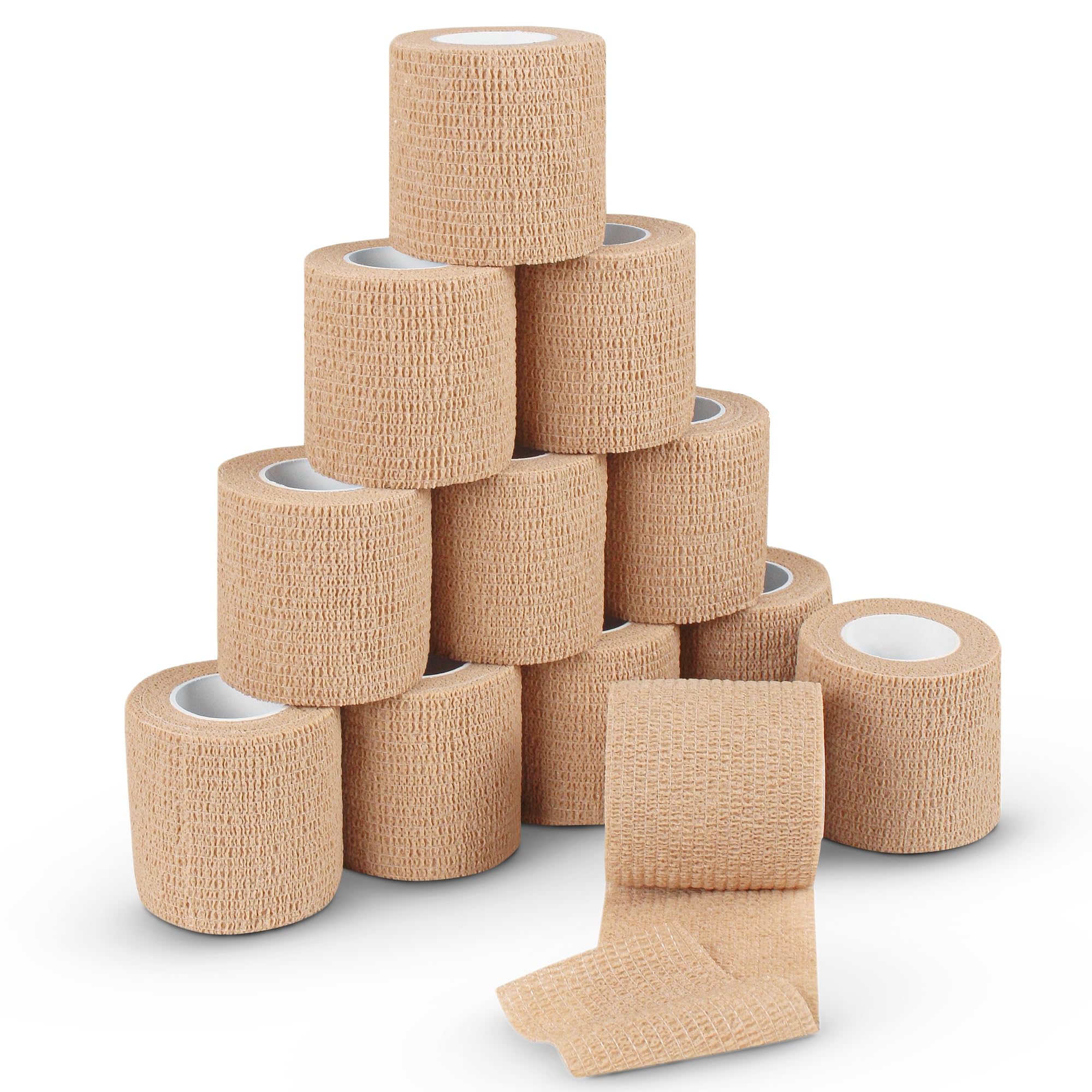 Ever Ready First AidSelf Adherent Cohesive Bandages 3" x 5 Yards - 12 Count, Tan