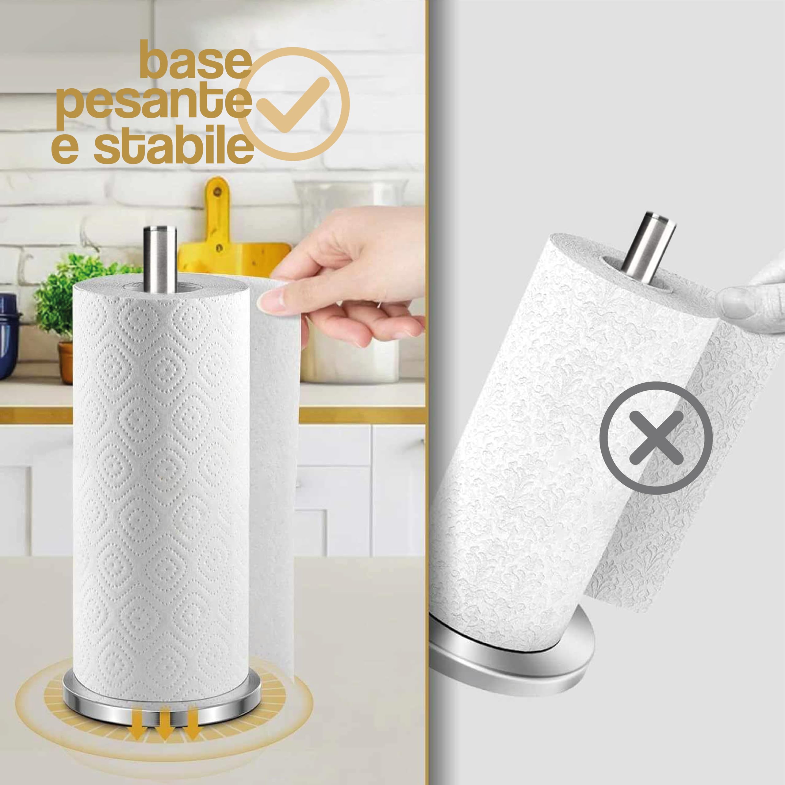 Portarotolo Carta Da Cucina In Acciaio Inox - Base Pesante