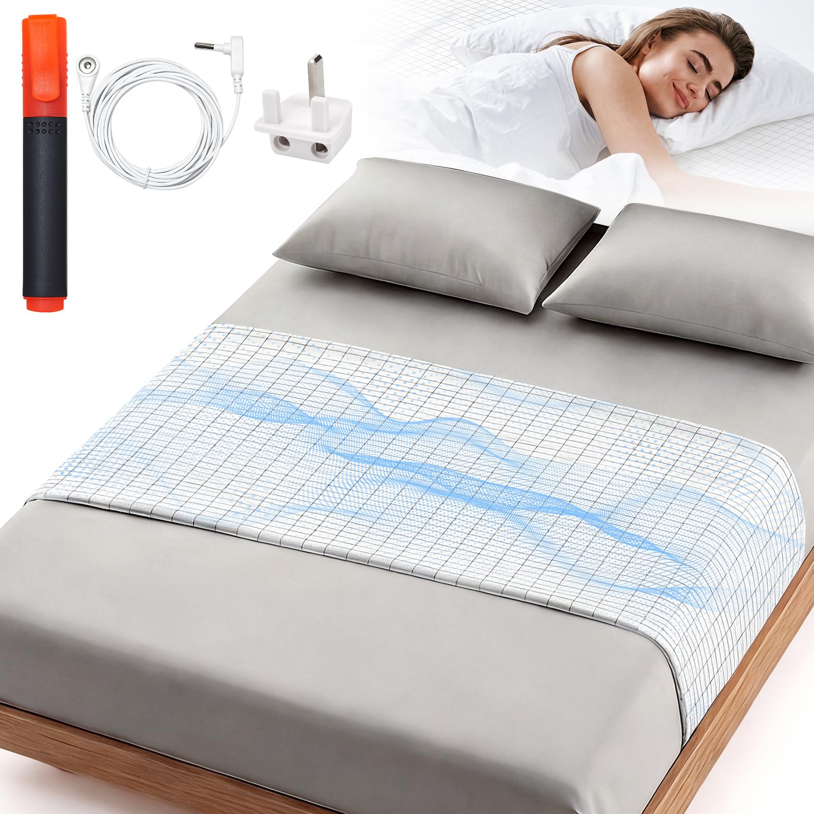 Lnopever Grounding Bed Sheet Earthing UK, Grounding Sheets 10% Silver Fiber 90% Organic Cotton for Better Sleep & Stress Relief, Natural Wellness Earthing Sheet with UK Plug & Cord (White, 60x260cm)