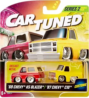 CarTuned 2 Pack Series 2 - Dip'd & Drip'd, 1969 Chevy K5 Blazer (Lowrider), 1987 Chevy C10 (Lowrider), Diecast Vehicle, Ages 6+