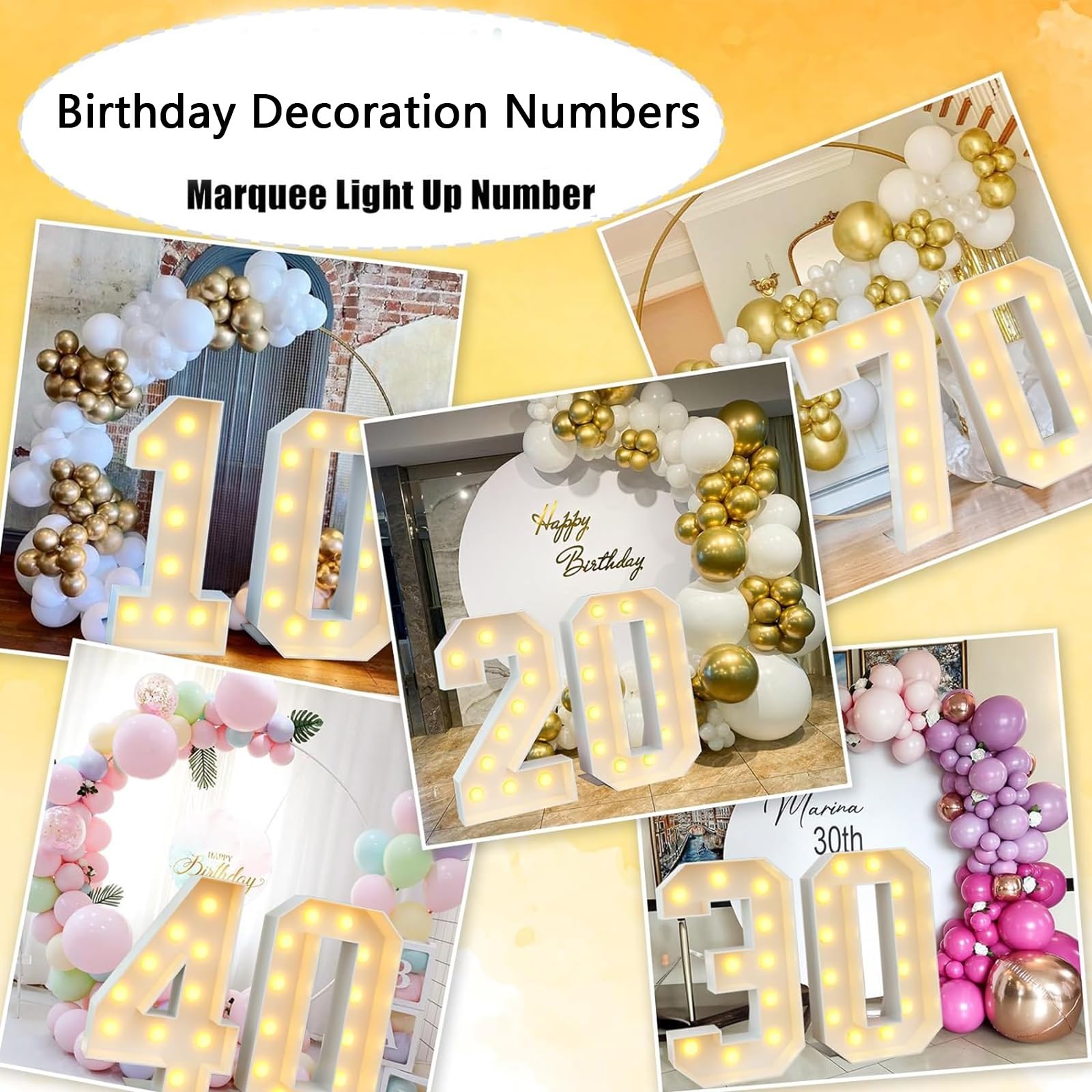 Numeri LED 50 Illuminati - 100cm, 3D, Con 20 Luci, Per Compleanni E Anniversari - Foto 4