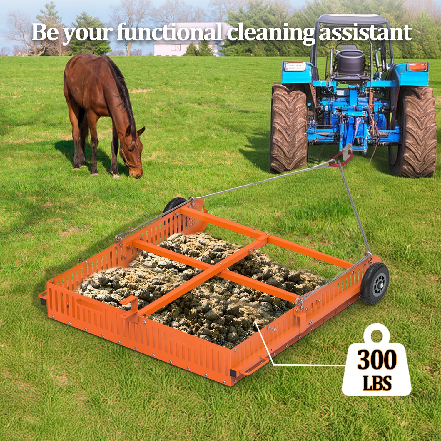 BUYYAH 2 in 1 Horse Paddock Cleaner & Trailer, Tow-Behind Trailer Horse Manure Scoop, 2 in 1 Field Cleaner & Scooper for Paddock, Horse Pasture