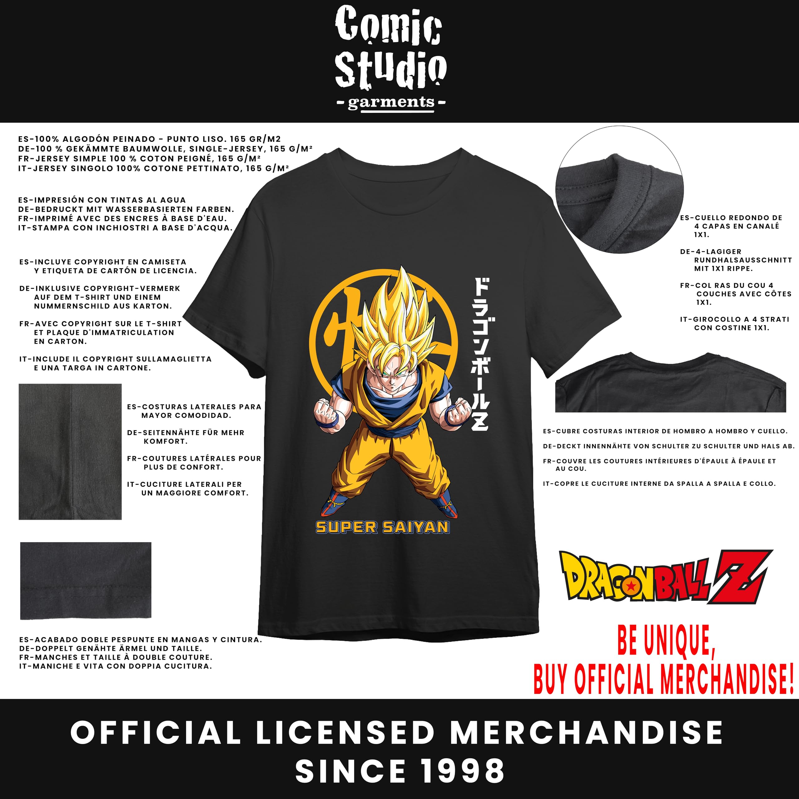 Goku Super Sayan Dragon Ball Z Camiseta | Artículo Licenciado Oficial | Unisex | Gris Jaspeado | XL