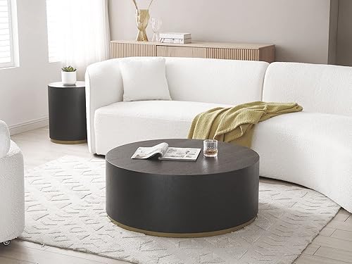 Miniatura 7 de kevinplus Mesa auxiliar negra para sala de estar, diseño de borde dorado inferior, negro y dorado (diámetro de 15.6 x 19.5 pulgadas)