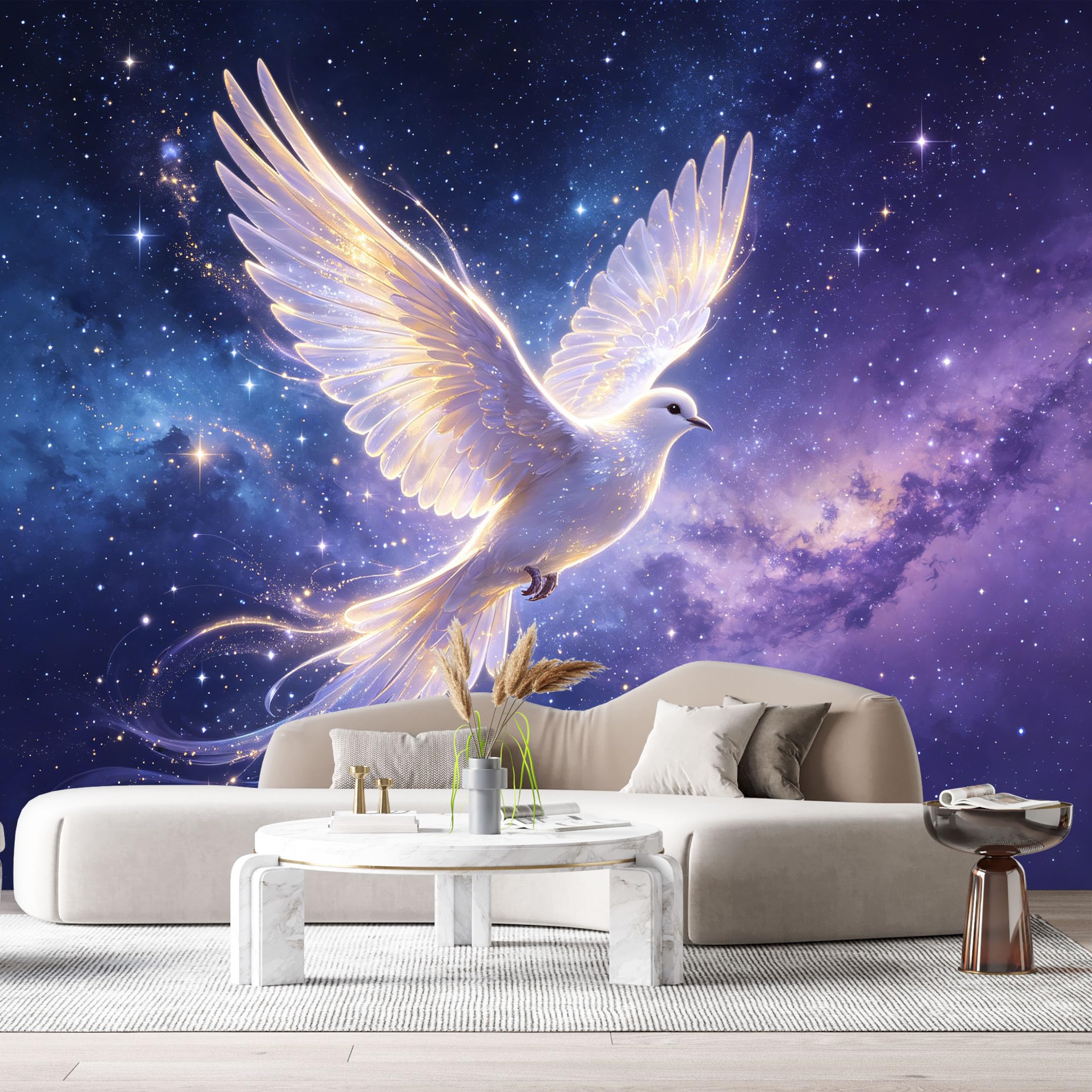 Custom Size Wall Murals White Dove Galaxy Watercolor Celestial Sky Abstract SelfAdhesive Wall Fabric Removable Large Wallpaper for Photo Living Room