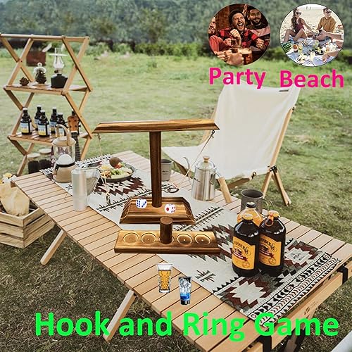 Miniatura 7 de Juego de lanzamiento de anillos para adultos y niños, juego de lanzamiento de anillos de madera de mesa para interiores y exteriores, 9.8 pulgadas