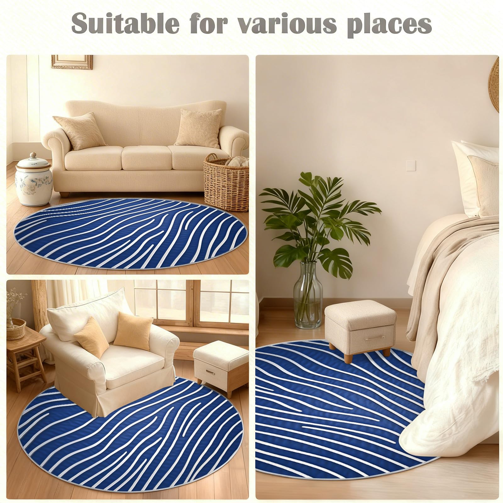 Tapis rond à rayures incurvées de 0,9 m