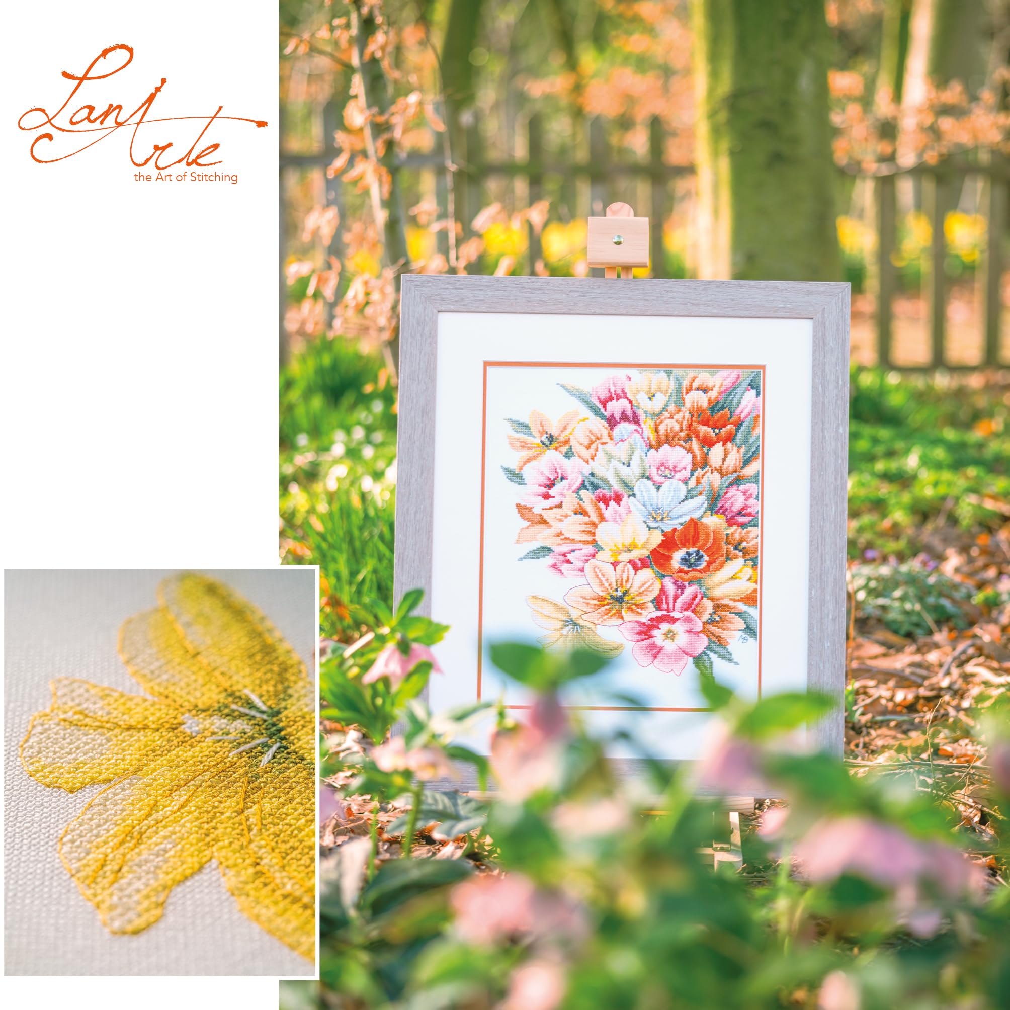 LANARTE Haft Krzyżykowy Liczony Zestaw Obraz do Haftu OKRYJ MNIE TULIPANAMI Zrób to Sam Zestaw Kreatywny dla Dorosłych Rękodzieło Artystyczne 28 x 37 cm Dekoracja Ścienna DIY Cross Stitch Kit