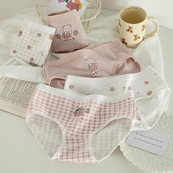 SINMIUANIME Women's Cotton Underwear Medium Waist Briefs Cosplay Anime Print Soft Breathable Japanese Lingerie Panties Pack of 5