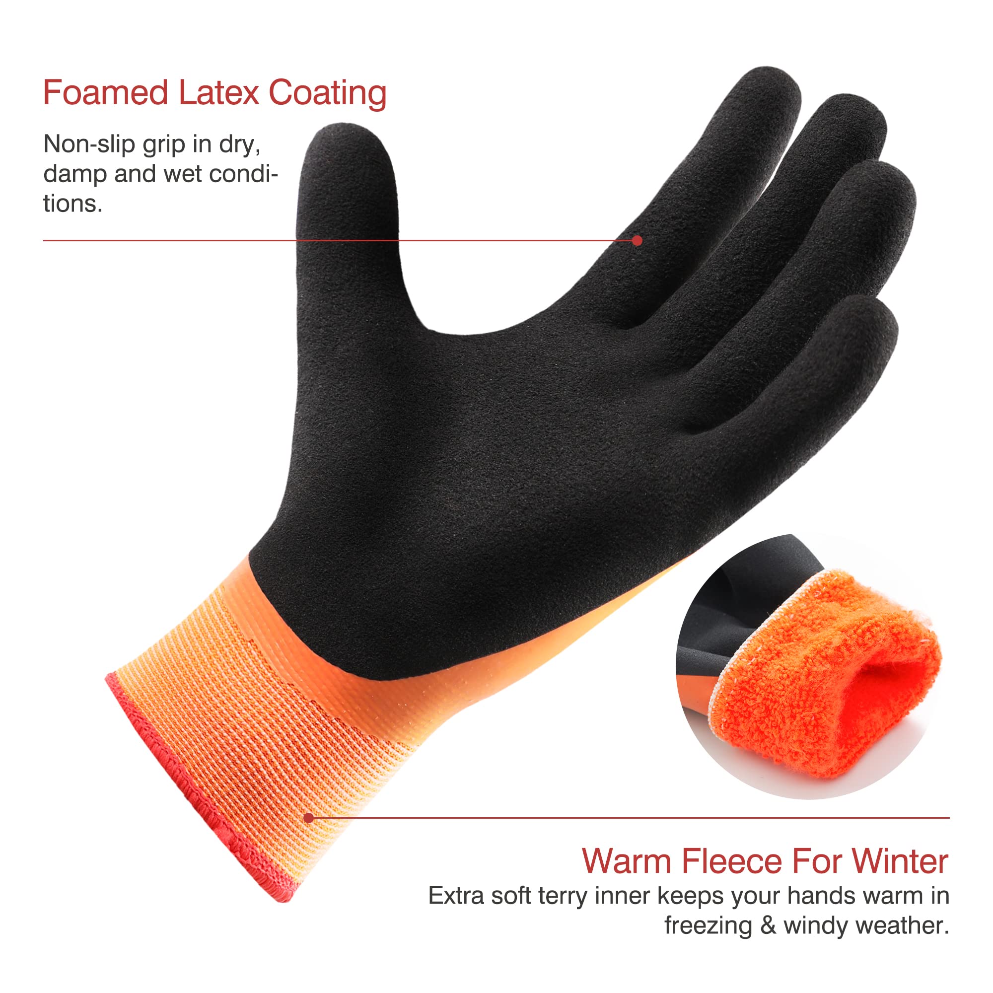 COOLJOB Waterproof Work Gloves for Winter Grip Thermal Work Gloves with Double Coated Latex - Image 2