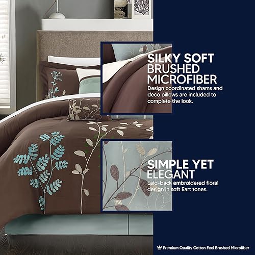 Miniatura 3 de Chic Home Bliss Garden - Juego de edredón bordado de 8 piezas, tamaño Queen, color marrón