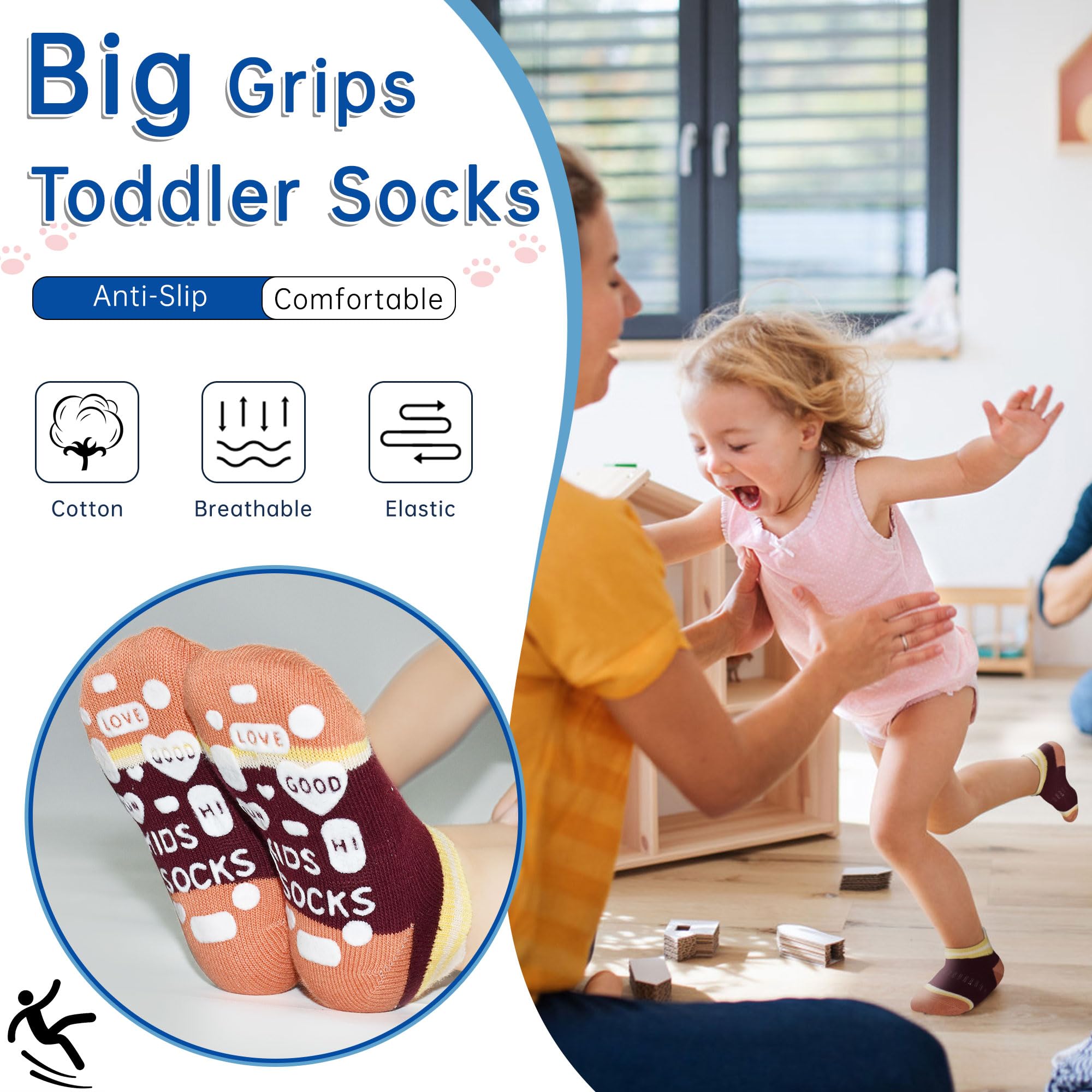 HYCLES Toddler Non-Slip Ankle Socks With Grippers Anti Slip Low Cut Socks for Baby Kids Boys Girls 5 Pairs