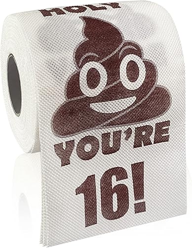 Regalos de feliz cumpleaños 16, rollo de papel higiénico divertido de 3 capas, papel higiénico impreso Holy Poop You're 16, regalo de bromas y