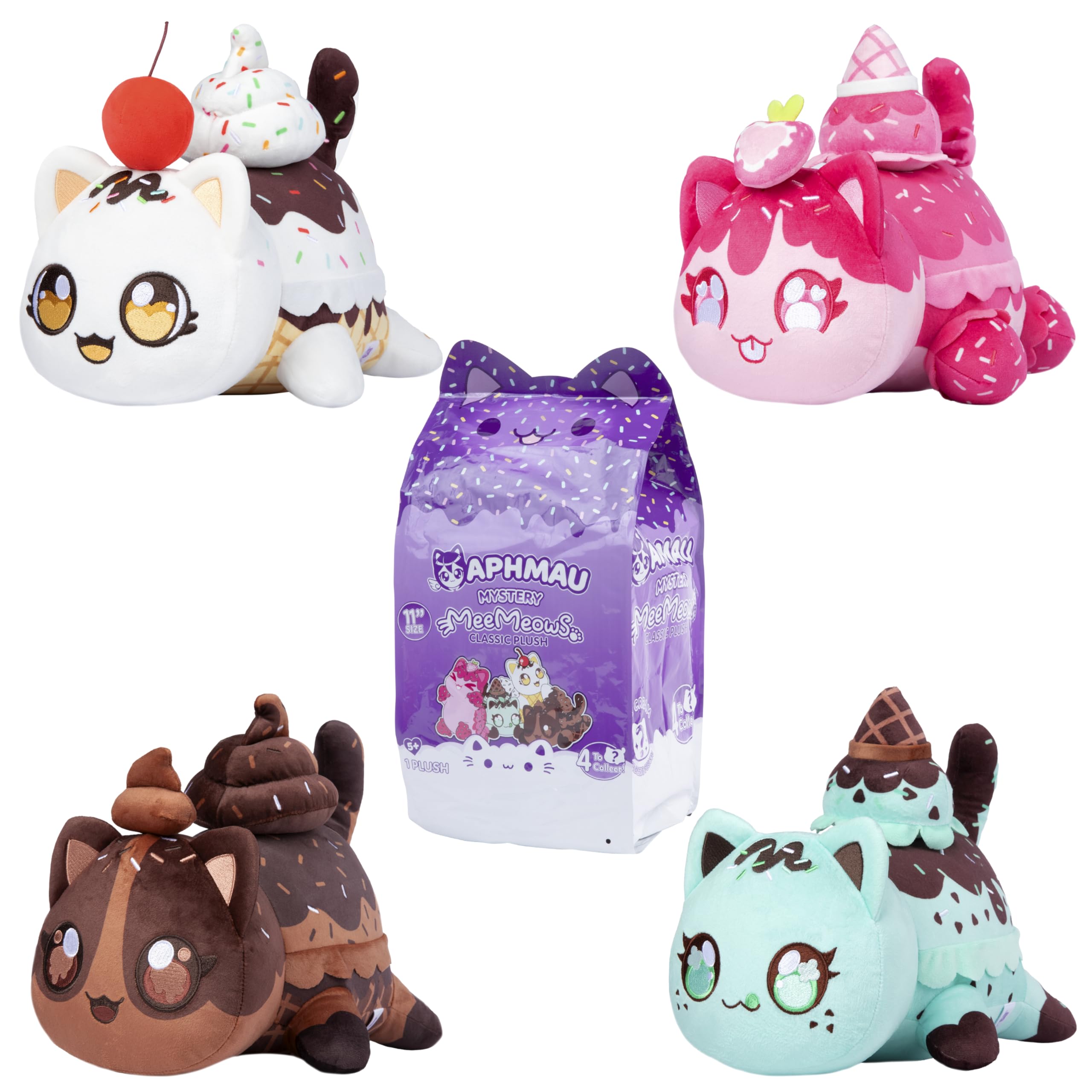 Aphmau MeeMeows 11” Classic Mystery Plush, Ice Cream; YouTube Gaming Channel, Plush Mystery Box, Blind Box, 1 of 4 Possible Ice Cream MeeMeows, Official Merch