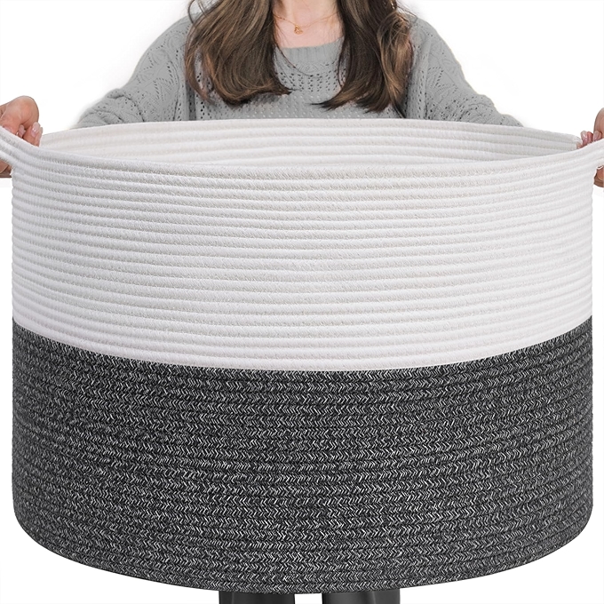 INDRESSME超大棉绳收纳篮 - 婴儿洗衣篮，适用于毯子和玩具存储，带手柄的收纳筐