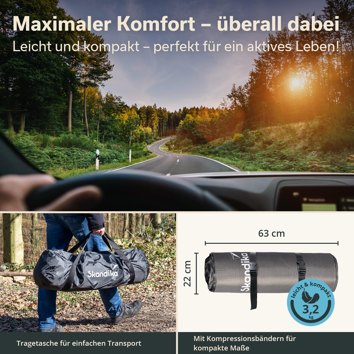 Skandika Premium Easy Isomatte Single/Double 3D | 10 cm dick, selbstaufblasend, leicht, faltbar, selbstfüllender Schaumstoff, Gästematratze, Luftmatratze | Camping, Outdoor, Zelt, Auto