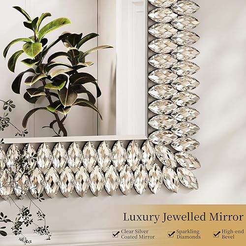 Miniatura 3 de Kelly Miller Jeweled - Espejo de baño de lujo para pared, espejo rectangular de pared de 24 x 36 pulgadas, espejo decorativo con diamantes para baño