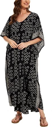 Beautybatik Moss Green Batik Rayon Kaftan Dress | Hand Block Printed, Plus Size XL-4X, V-Neck, Loose Fit Loungewear