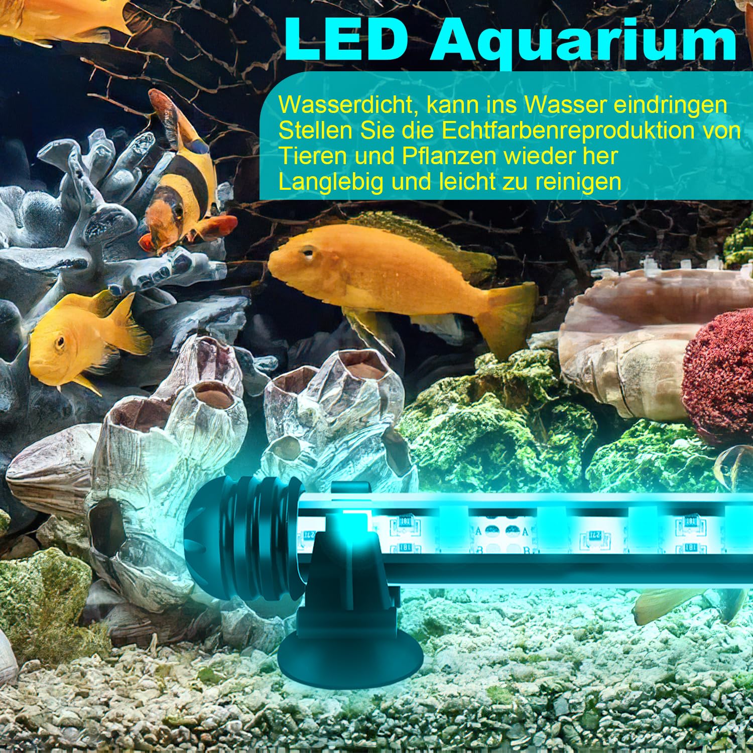 Aquarium LED Beleuchtung Unterwasser Aquarium Lampe RGB 13,2W LED Aquarium Licht mit Fernbedienung, Timer 4/8/12h, 10 Dimmstufen, 13 Farben, Wasserdicht IP67 für 120-150cm Aquarien