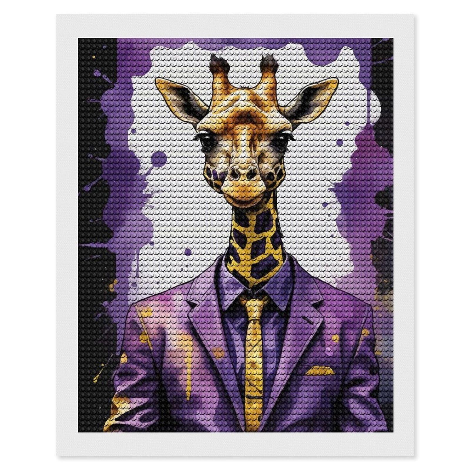 Junmoney Giraffe in Suit(2) DIY Diamond Art Canvas Kit 16"x20", Relaxing DIY, Sparkling Crystal Beads, Vintage Style Decor, Holiday Gift Idea