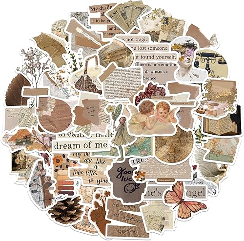 Miniatura 1 de Glueewee - Calcomanías estéticas vintage, paquete de 50 unidades, lindas calcomanías retro para adolescentes y adultos, calcomanías de vinilo