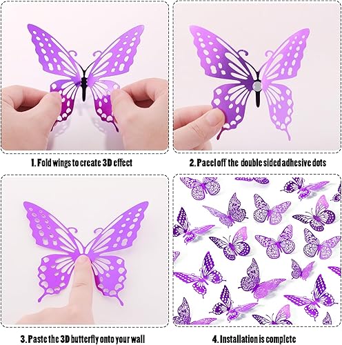 Miniatura 36 de SAOROPEB - Calcomanía 3D de mariposa que brilla en la oscuridad, 24 unidades, 3 tamaños, para decorar techo o pared, suministros de fiesta, 24