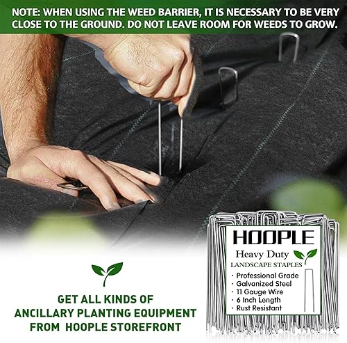 Miniatura 7 de HOOPLE Tela de barrera de malezas de jardín de alta calidad, duradera y resistente, fácil instalación y control superior de malezas (5 oz-3 pies x