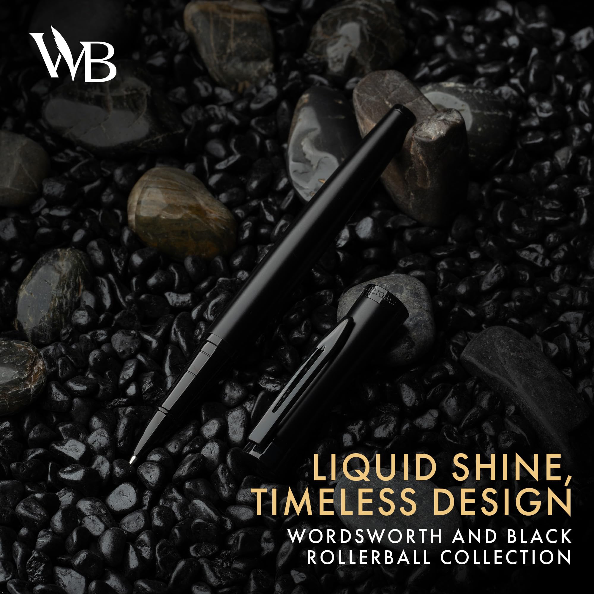 Wordsworth & Black Rollerball Pen - Bolígrafo de Lujo - Acabado en Laca Negra Completa, Recarga de Tinta,Recargable,Regalo para Hombres & Mujeres,Escritura Profesional,Bonitos Bolígrafos Elegantes