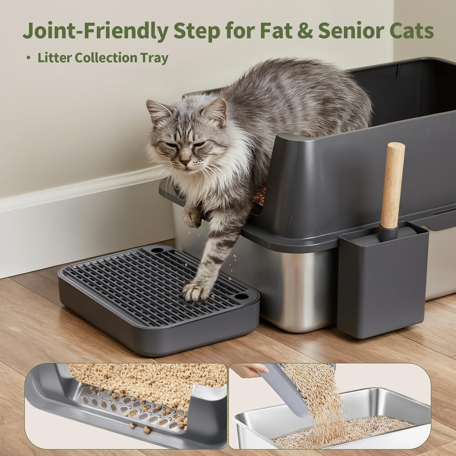 Gimars XL 3-in-1 (Enclosed/Semi-Enclosed/Open) Dual Top/Front Entry Stainless Steel Litter Box with Lid, 16" High Walls, Leak-Proof, Odor Control, Dog-Proof — for Kittens, Big Cats & Multi-Cat Homes